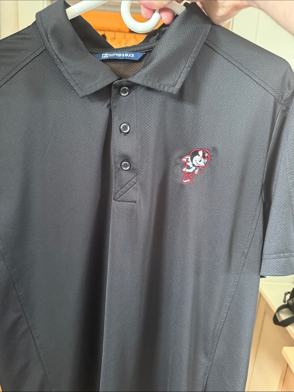Cutter & Buck Ohio State Black Polo with Red & White Brutus Embroidered Mascot